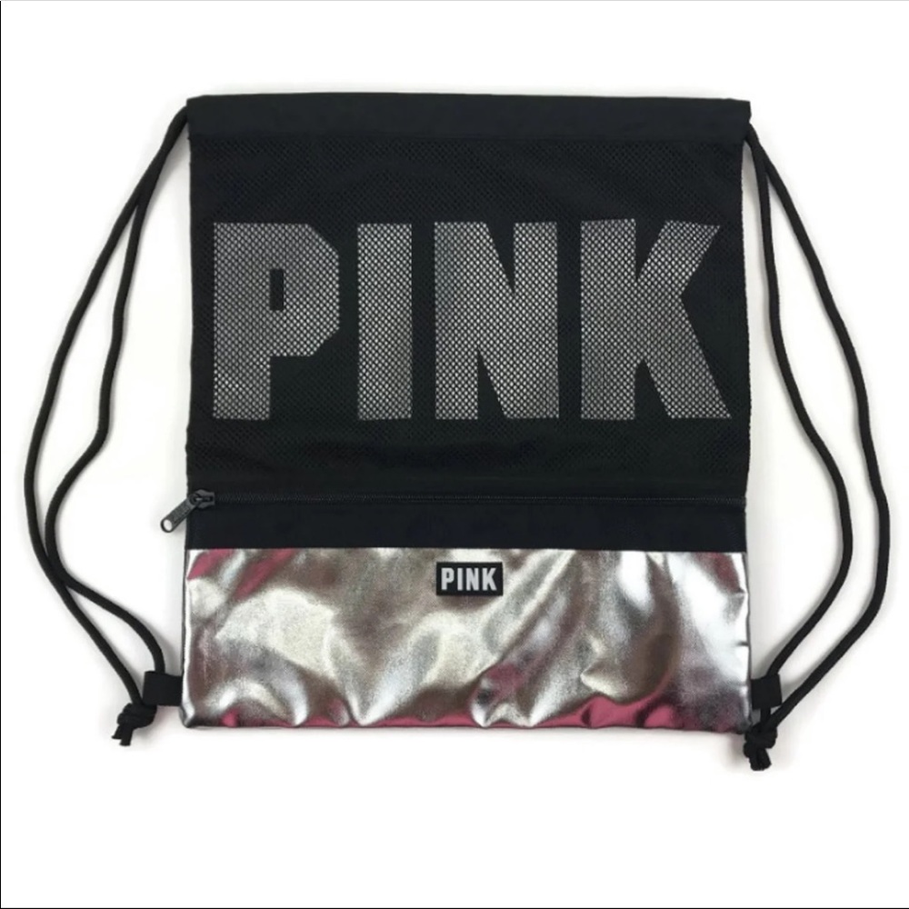 NWT Victoria’s Secret Pink Metallic Drawstring Bag